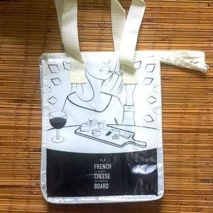Insulated French Cheese Board Lunch Bag Zipper Lady Eating Wine France Tote